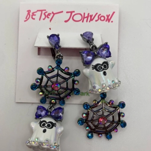 BETSEY JOHNSON SET Halloween Charm Necklace & Matching Ghost Earrings NEW NWT - Picture 3 of 9
